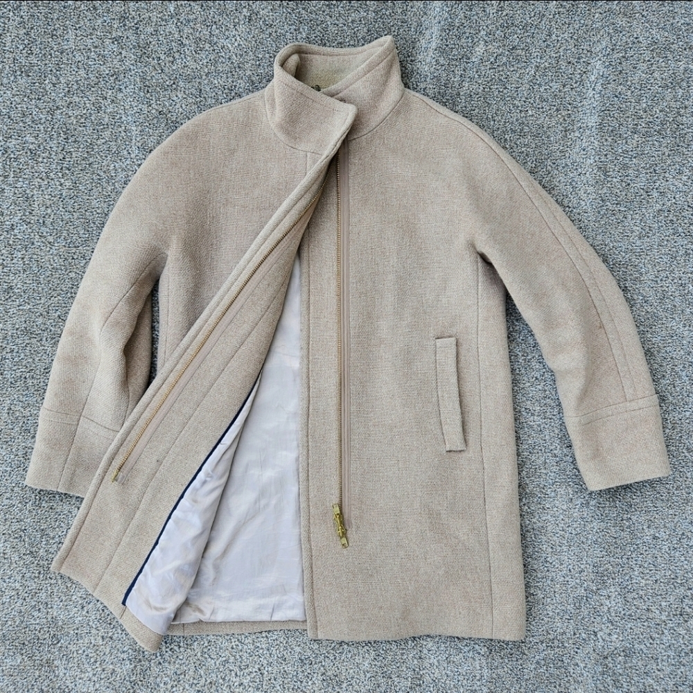 J Crew Stadium Cloth Cocoon Wool Coat Nello Gori Tan Brn Peacoat Womens Size 12 - Picture 8 of 16